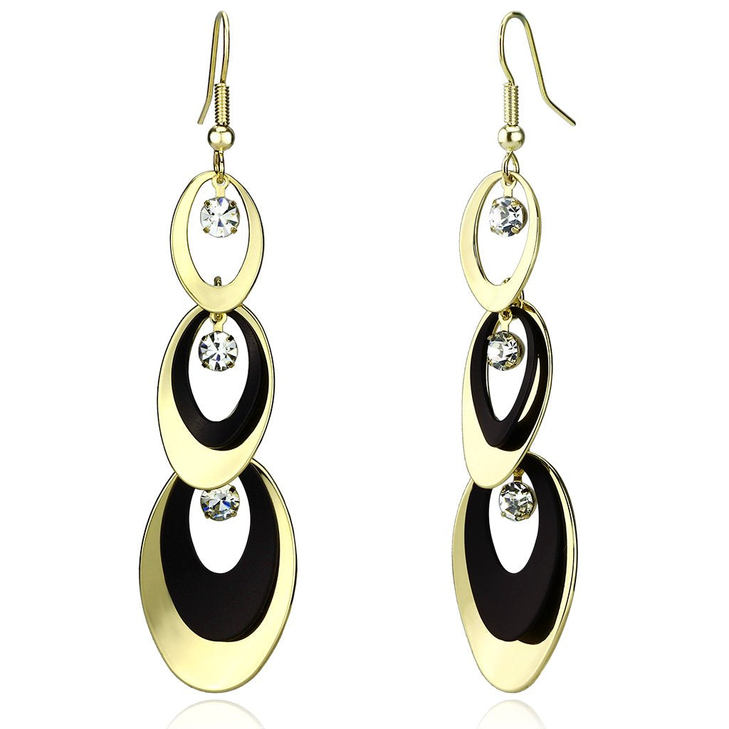 LO2652 - Gold+Ruthenium Iron Earrings with Top Grade Crystal in Clear